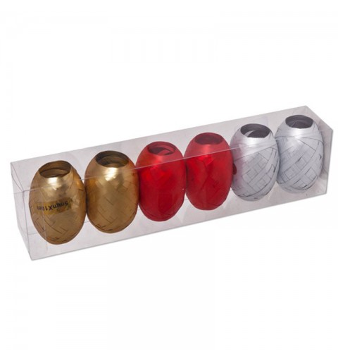 Rotolini / Bobine nastrino per confezioni colori assortiti Rosso / Argento / Oro 5mmx10m 6pz - 017212