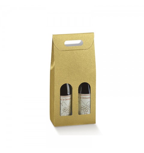 Scatola in cartone 2 bottiglie pelle oro 200 x 100 x 385 mm 33568