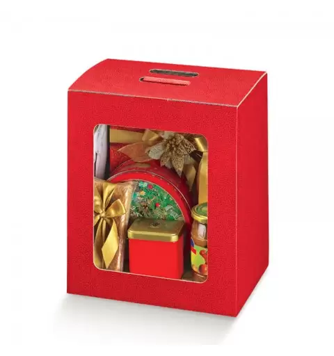 Scatola in cartone rosso con finestra trasparente in pvc 330 x 250 x 350 mm 33422