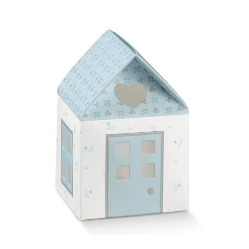 Scatolina porta confetti casetta celeste 55 x 55 x 80 mm 17502