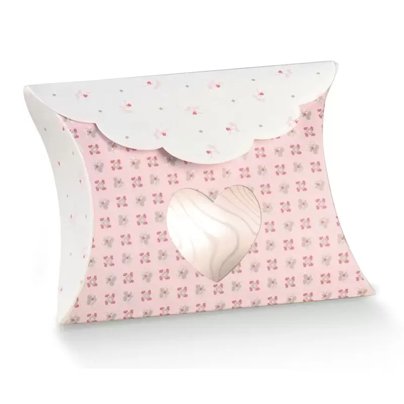 Scatolina porta confetti con finestra a cuore rosa 80 x 85 x 30 mm 17520