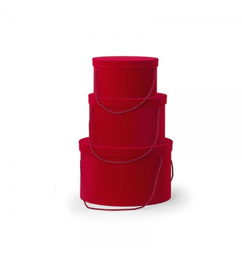 Set 3 cappelliere rosse con cordino scatole in floccato 26927 ø 255 x h 140 ø 365 x h 225 mm