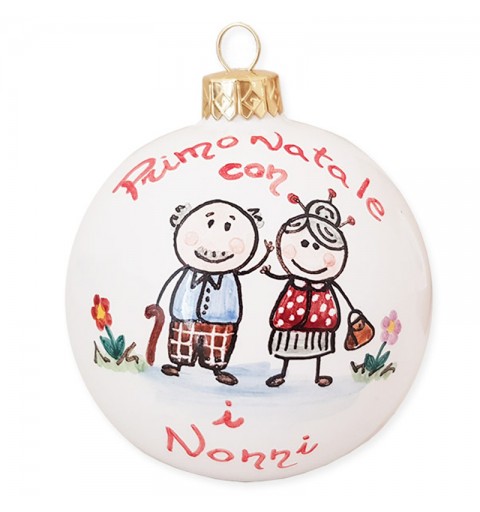 Pallina Natalizia in ceramica Decorata a Mano Primo Natale con i Nonni con  confezione regalo