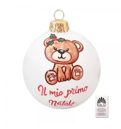 PALLINA NATALIZIA ORSETTA IL MIO PRIMO NATALE DECORATA A MANO