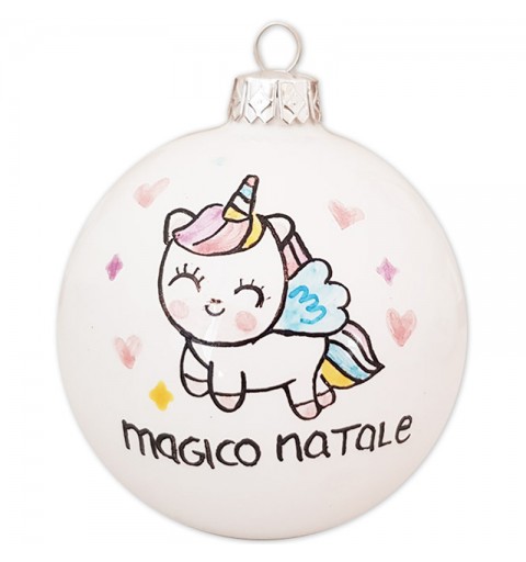 Pallina Natalizia in ceramica Decorata a Mano - Unicorno  MAgico Natale  8cm