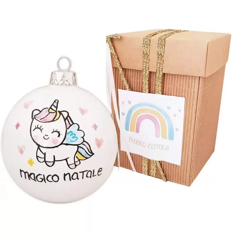 PALLINA NATALIZIA UNICORNO MAGICO NATALE CON CONFEZIONE REGALO