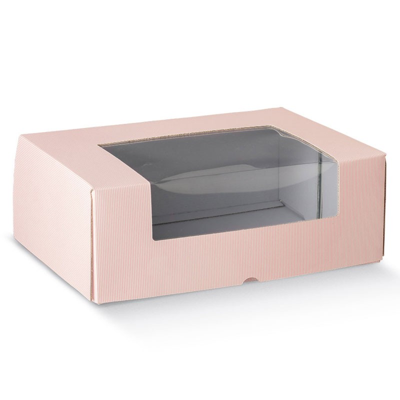 scatola box porta dolci con finestra millerighe rosa 380 x 300 x 140 mm 17465