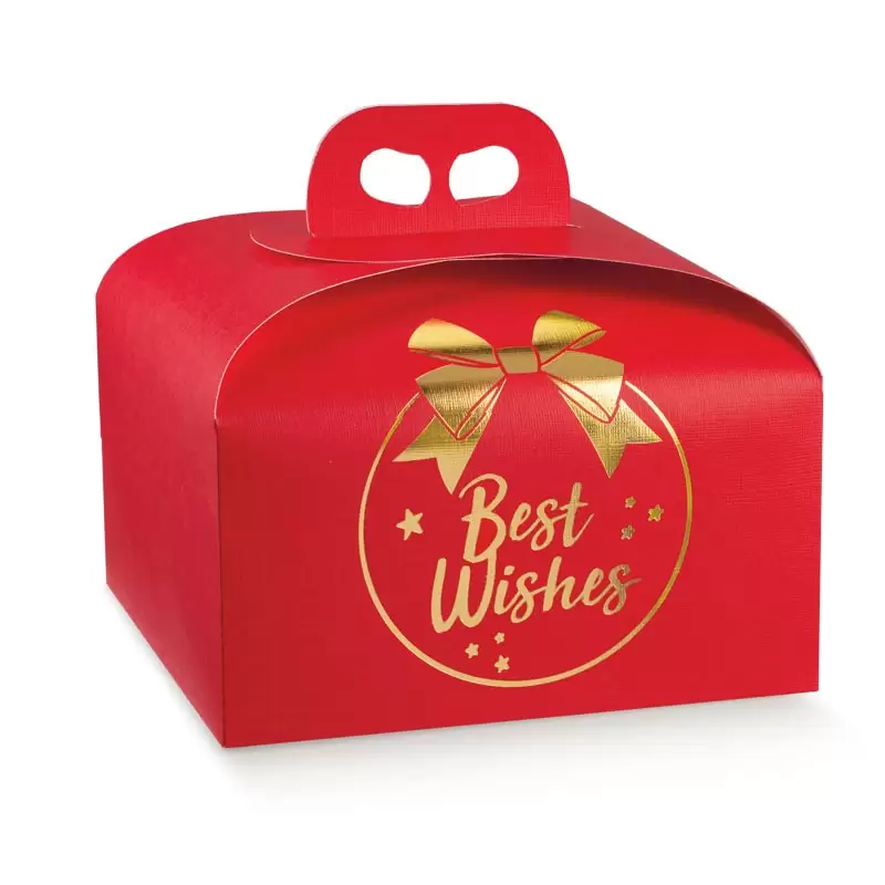 Scatola porta panettone best wishes con maniglia 36275 245 x 245 x 130 mm