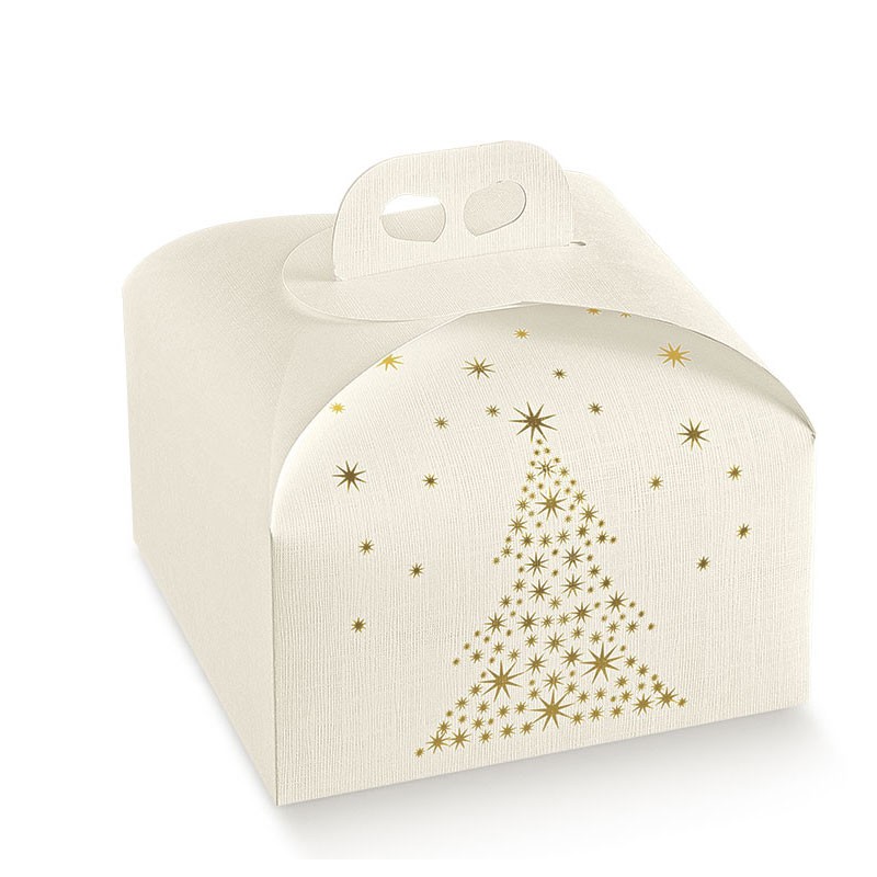 Scatola porta panettone gold tree con maniglia 12983 245 x 245 x 130 mm