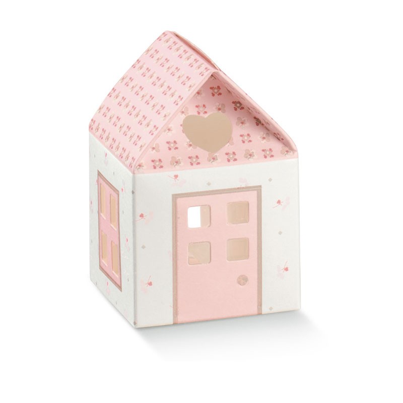 Scatolina porta confetti casetta rosa 55 x 55 x 80 mm 17521