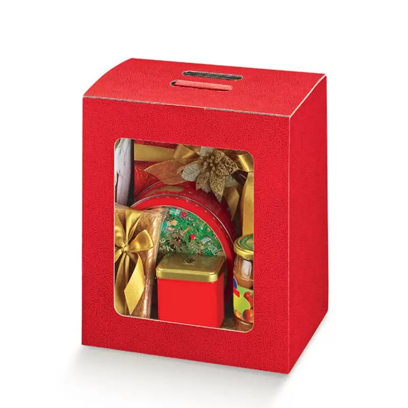Scatola in cartone rosso con finestra trasparente in pvc 330 x 250 x 350 mm 33422
