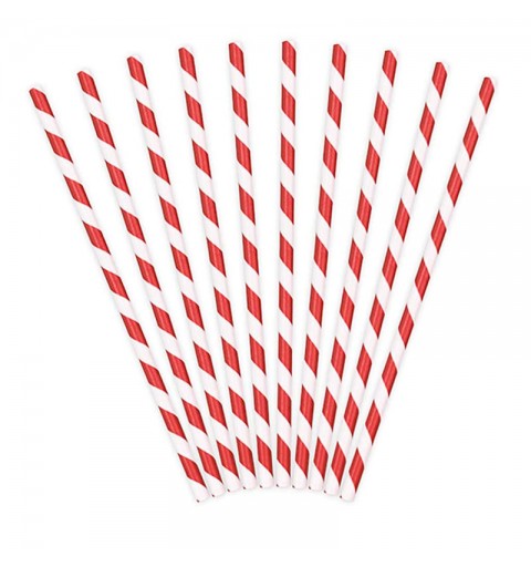 10 Cannucce di carta rosse con strisce bianche oblique 19,5 cm SPP1-007