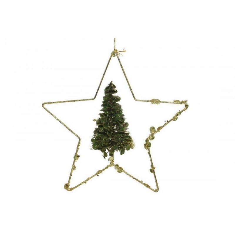 Stella da appendere oro con albero artificiale 30 x 6 cm  380385