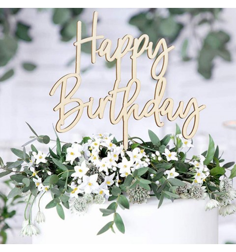 Topper in legno Happy Birthday 15 x 16,5 cm KPT57-100