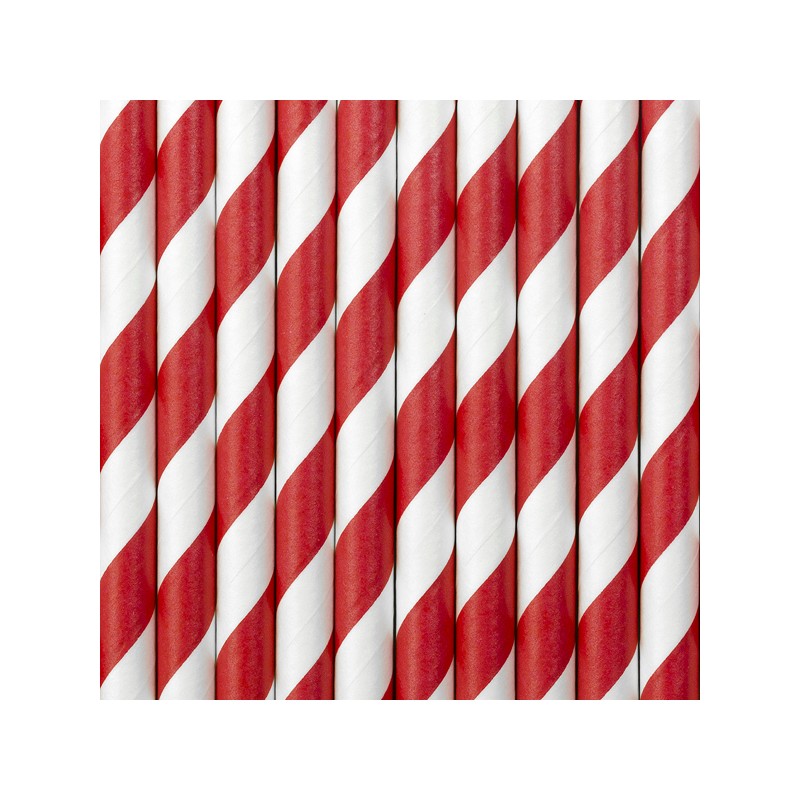 10 Cannucce Carta Rosse a Pois Bianchi da 19,5 cm Paper Straws Pallini Natale