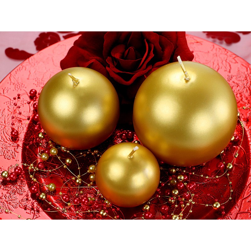 6 CANDELE ORO METALLIC A SFERA 8 CM