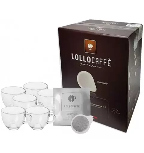 150 CIALDE LOLLO CAFFÉ MISCELA ARGENTO CON 6 TAZZINE IN VETRO