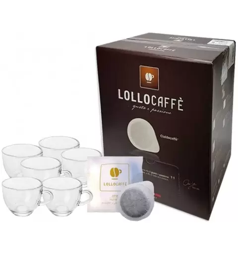 150 CIALDE LOLLO CAFFÉ MISCELA ORO ESPRESSO CON 6 TAZZINE IN VETRO