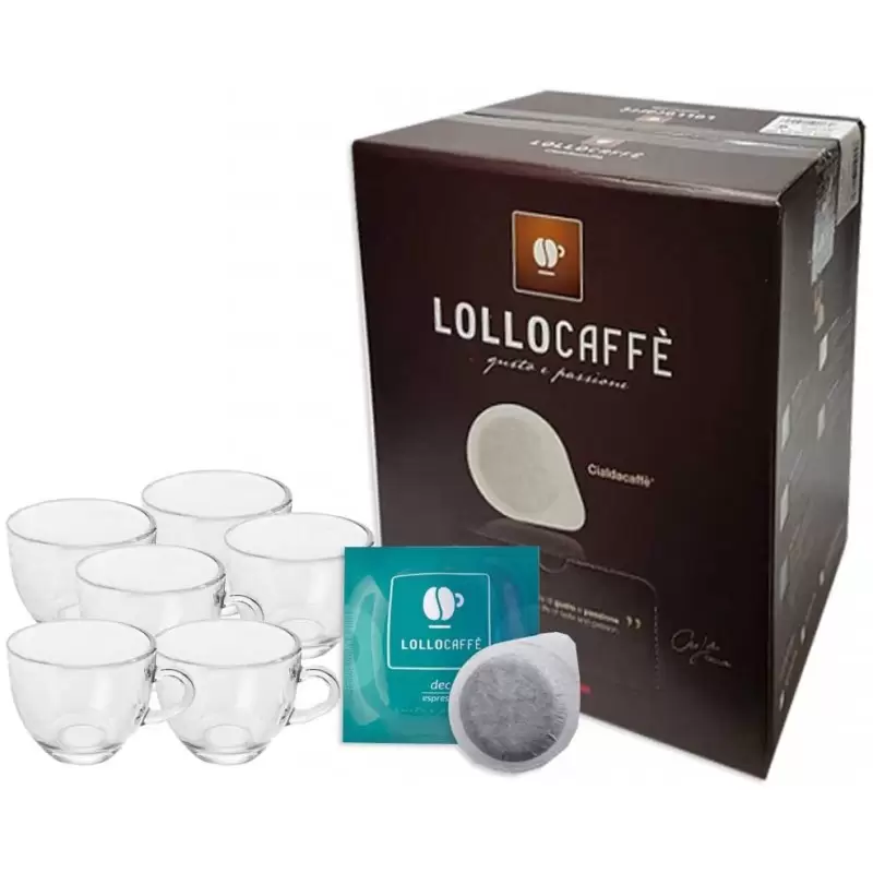 150 CIALDE LOLLO CAFFÉ DECAFFEINATO CON 6 TAZZINE DI VETRO