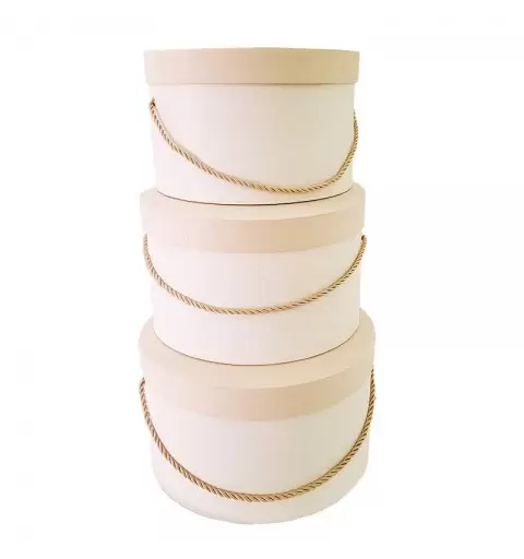 Set 3 cappelliere Panna con cordino scatole ø 255 x h 140 ø 365 x h 225 mm