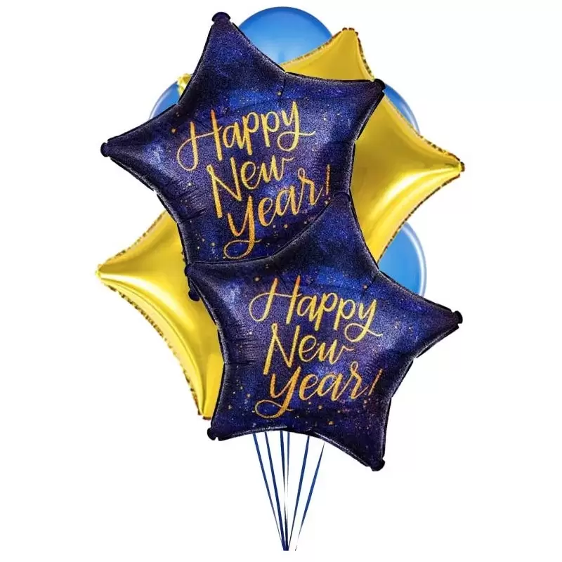 BOUQUET DI PALLONCINI N.9 HAPPY NEW YEAR BLU OLOGRAFICO
