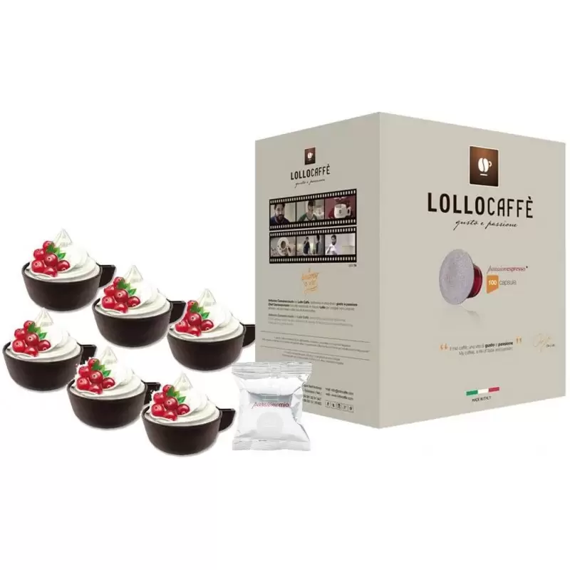 100 CAPSULE LOLLO CAFFÉ MISCELA ARGENTO CON 12 TAZZINE DI CIOCCOLATO