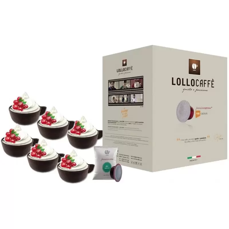 100 CAPSULE LOLLO CAFFÉ DECAFFEINATO CON 12 TAZZINE DI CIOCCOLATO