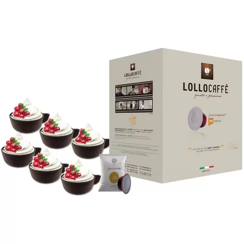 100 CAPSULE LOLLO CAFFÉ MISCELA ORO CON 12 TAZZINE DI CIOCCOLATO