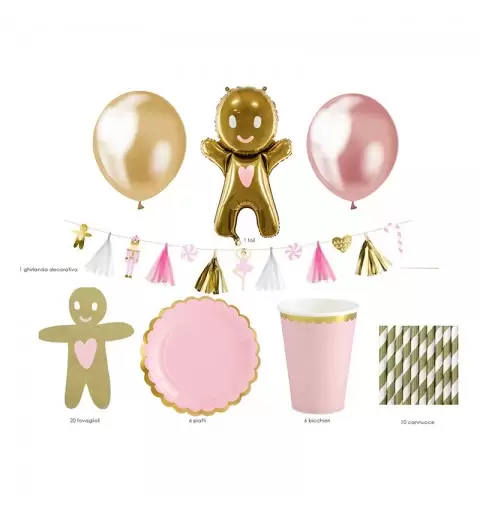 PARTY BOX GINGERMAN ROSA E ORO A TAVOLA CON 6 PERSONE