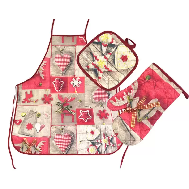 set regalo natalizio grembiule, guanto e presina 0934 grafiche assortite