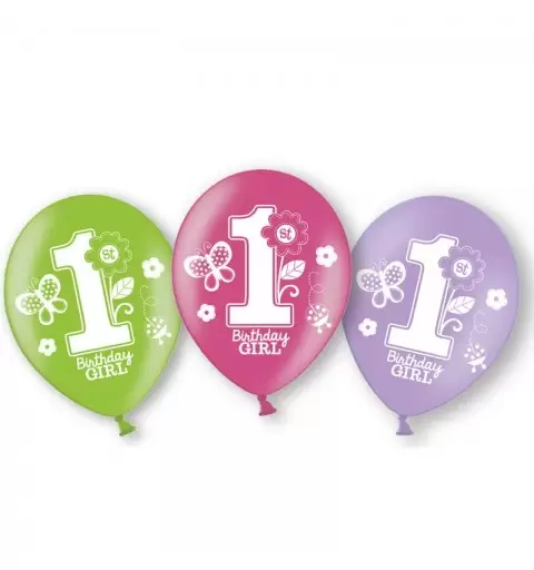 6 PALLONCINI 1 ANNO BIRTHDAY GIRL NEW