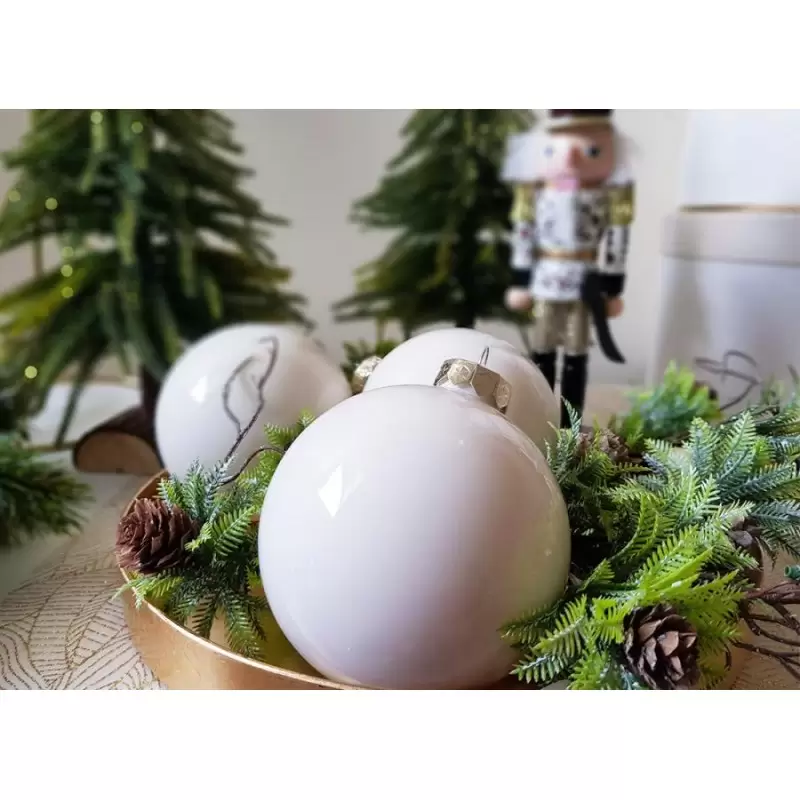 Palline di natale sfera in vetro 10 cm  Bianco latte - milk N16048/MLK 12 pz