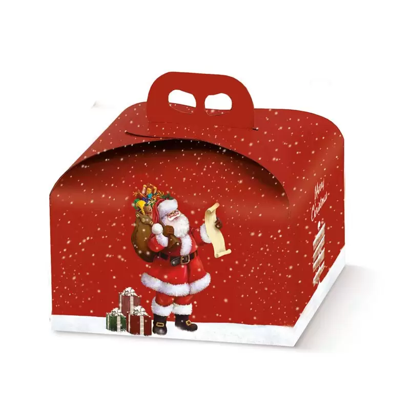 Scatola porta panettone babbo natale con maniglia 36179 245 x 245 x 130 mm