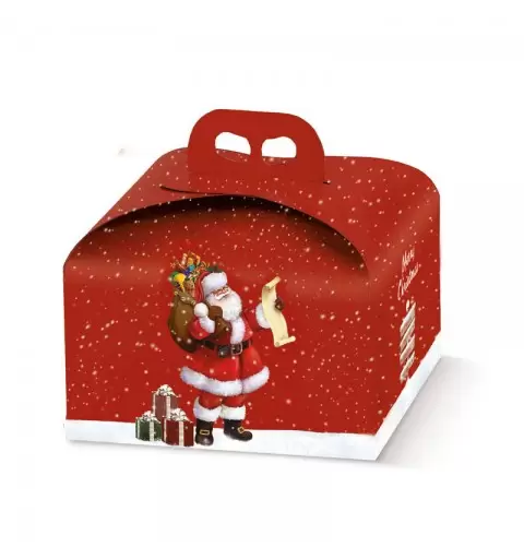 Scatola porta panettone babbo natale con maniglia 36179 245 x 245 x 130 mm