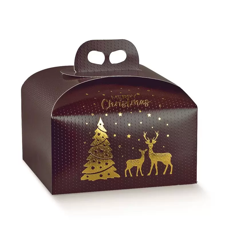 Scatola porta panettone nero e oro natalizia 36290 245 x 245 x 130 mm
