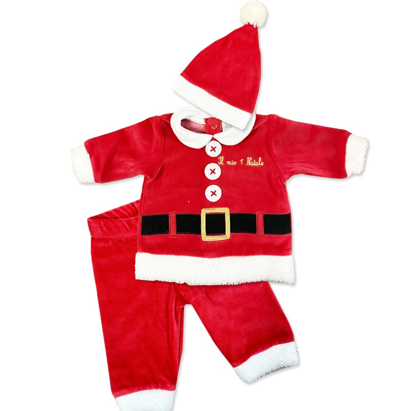 Completino Natalizio Babbo Natale per neonato/a in ciniglia  Il Mio Primo Natale TG 3 Mesi - CO4763