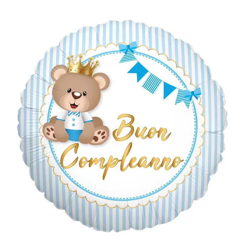 Palloncino Foil Buon Compleanno celeste little bear MEM45 45 cm