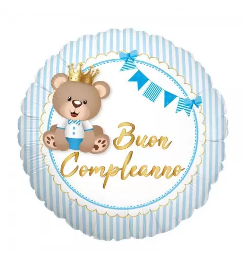 Palloncino Foil Buon Compleanno celeste little bear MEM45 45 cm