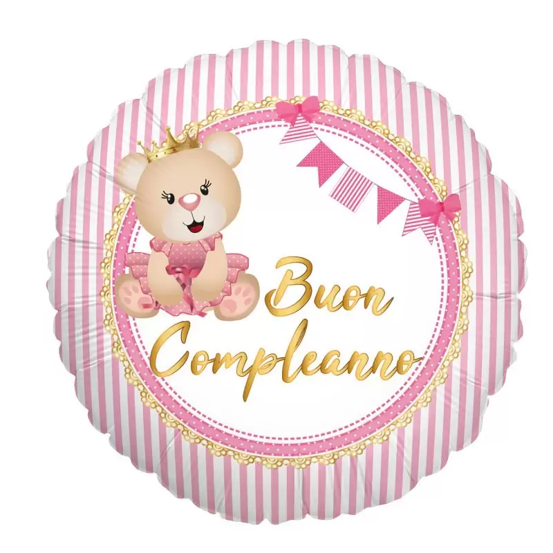 Palloncino Foil Buon Compleanno little bear rosa MEM44 45 cm