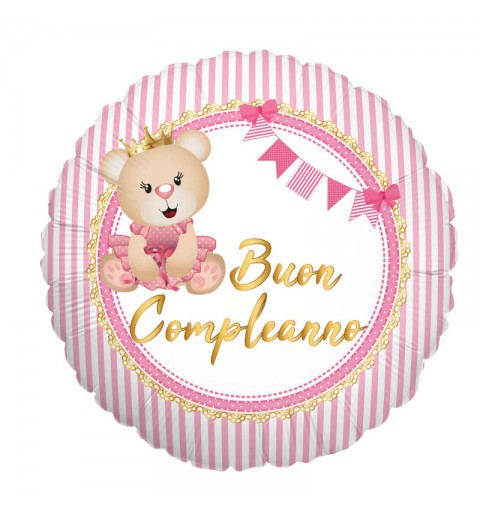 Palloncino Foil Buon Compleanno little bear rosa MEM44 45 cm