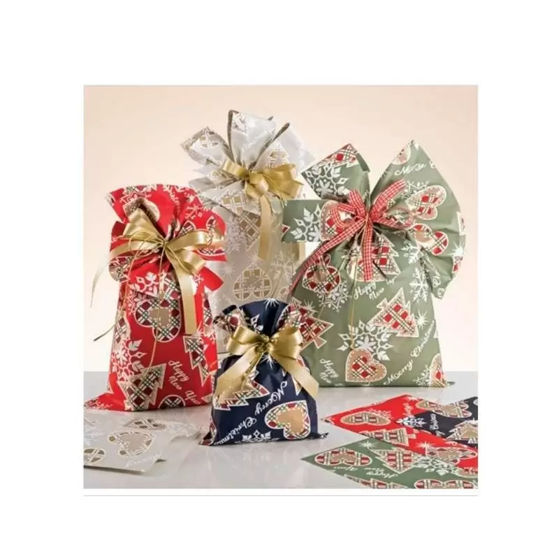 50 BUSTINE METALLIZZATE PIATTE HAPPY NEW YEAR 15 X 25 CM H ROSSO