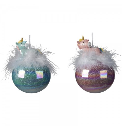 Palla in Vetro unicorno con piume - 2 colori assortiti 061817