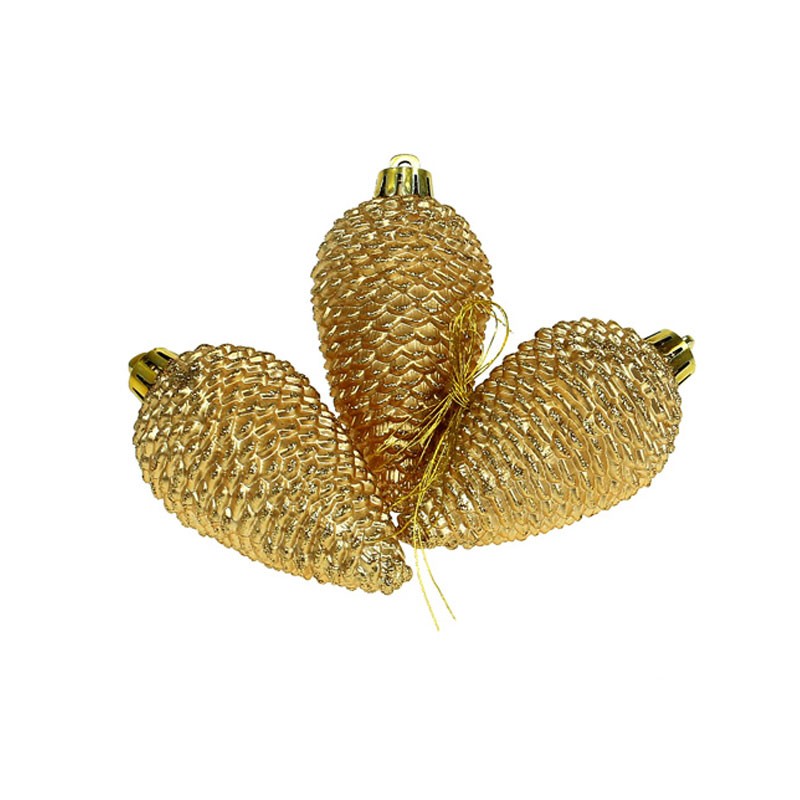 set 6 palline natalizie in vetro a forma di pigna glitterate oro 4,5 x 8 cm 028570