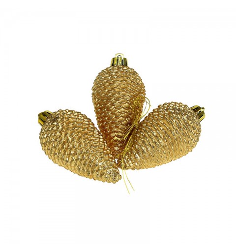 set 6 palline natalizie in vetro a forma di pigna glitterate oro 4,5 x 8 cm 028570