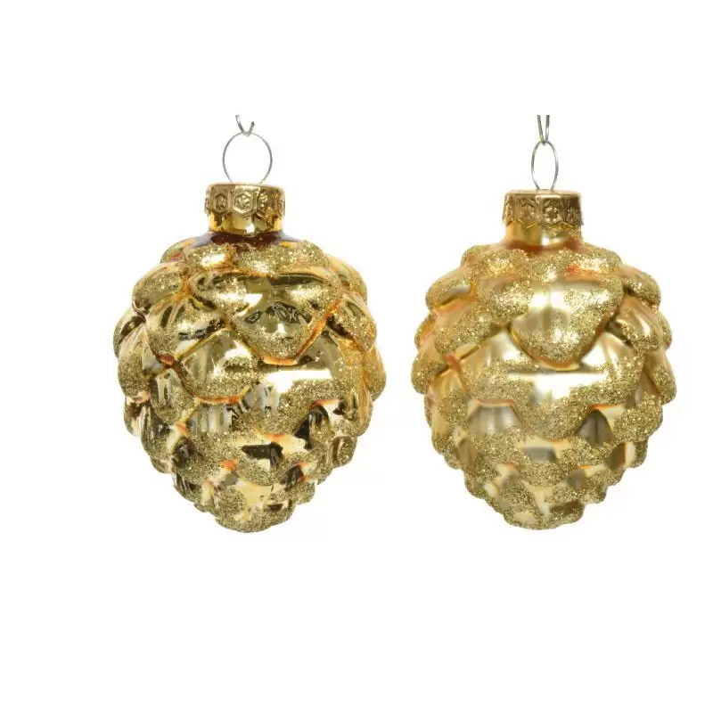 set 6 palline natalizie in vetro a forma di pigna oro 010000