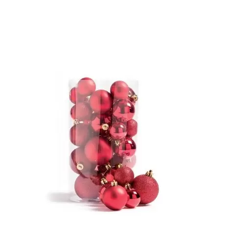36 PALLINE NATALIZIE ROSSE GLITTER LUCIDE E SATINATE 6 CM