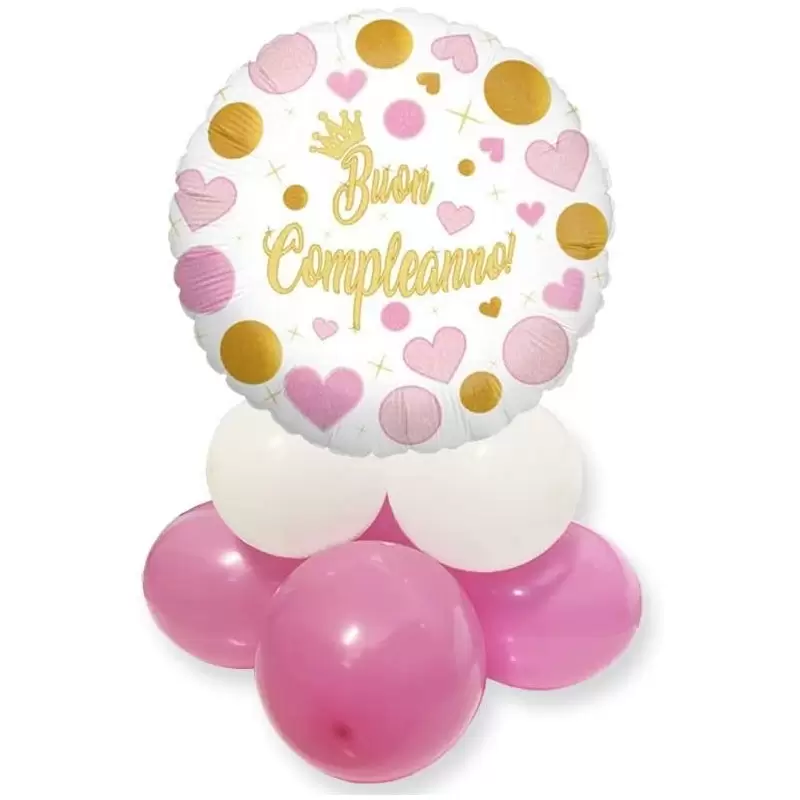 CENTROTAVOLA DI PALLONCINI BUON COMPLEANNO ROSA ORO