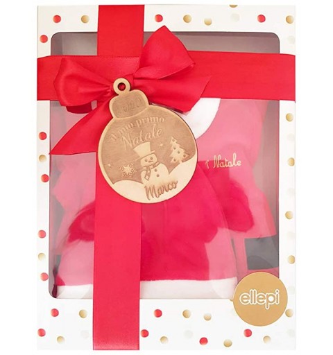 COMPLETINO BABBO NATALE 6 MESI CON PALLINA PERSONALIZZABILE DI LEGNO