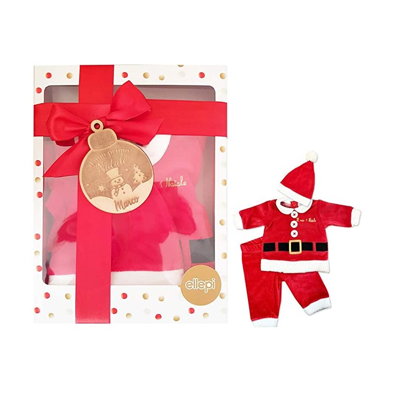 COMPLETINO BABBO NATALE 1 MESE CON PALLINA PERSONALIZZABILE DI LEGNO