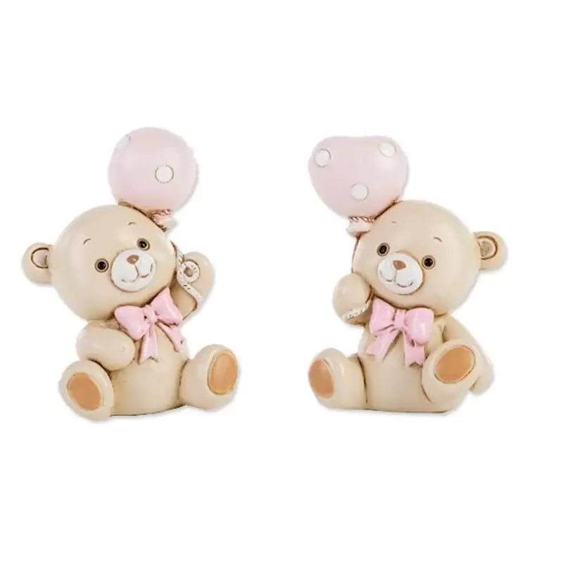 statuette Orsetto per bomboniera rosa 2 modelli assortiti 12 pz.
